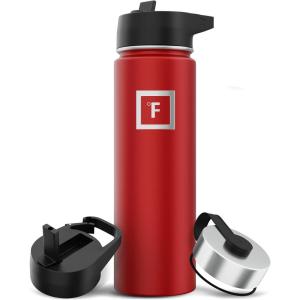 imageIRON FLASK Camping ampamp Hiking Hydration Flask with 3 Lids  Stainless Steel Double Walled ampamp Vacuum Insulated Water Bottle  Leak Proof ampamp BPA Free Day ampamp Night Straw  22 ozFire Red