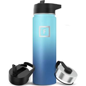 imageIRON FLASK Camping ampamp Hiking Hydration Flask with 3 Lids  Stainless Steel Double Walled ampamp Vacuum Insulated Water Bottle  Leak Proof ampamp BPA Free Day ampamp Night Straw  22 ozBlue Waves