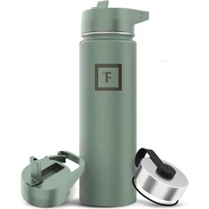 imageIRON FLASK Camping ampamp Hiking Hydration Flask with 3 Lids  Stainless Steel Double Walled ampamp Vacuum Insulated Water Bottle  Leak Proof ampamp BPA Free Day ampamp Night Straw  22 ozSage