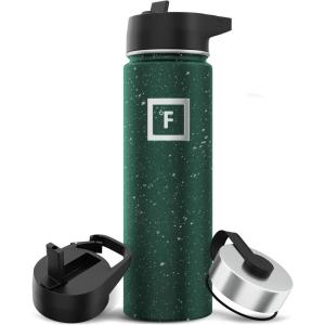 imageIRON FLASK Camping ampamp Hiking Hydration Flask with 3 Lids  Stainless Steel Double Walled ampamp Vacuum Insulated Water Bottle  Leak Proof ampamp BPA Free Day ampamp Night Straw  22 ozDark Pine Speckle