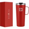 imageIRON FLASK Grip Novelty Coffee Mug  Leak Proof Vacuum Insulated Stainless Steel Bottle Double Walled Thermo Travel Hot Cold Water Metal Canteen  Aurora 24 Oz  Rubber BottomFire Red