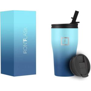 imageIRON FLASK Rover Tumbler 2 Lids StrawFlip Vacuum Insulated Stainless Steel Bottle Modern Double Walled Drinking Cup Simple Thermo Travel Mug Hydro Water Metal Canteen Blue Waves 16 Fl oz