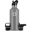 imageIRON FLASK Camping ampamp Hiking Hydration Canteens  3 Lids Narrow Straw Lid Leak Proof Vacuum Insulated Stainless Steel  Hot ampamp Cold Double Walled Sports Water Bottle  Graphite 16 OzGraphite