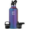 imageIRON FLASK Camping ampamp Hiking Hydration Canteens  3 Lids Narrow Straw Lid Leak Proof Vacuum Insulated Stainless Steel  Hot ampamp Cold Double Walled Sports Water Bottle  Graphite 16 OzAurora