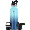 imageIRON FLASK Camping ampamp Hiking Hydration Canteens  3 Lids Narrow Straw Lid Leak Proof Vacuum Insulated Stainless Steel  Hot ampamp Cold Double Walled Sports Water Bottle  Graphite 16 OzBlue Waves
