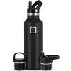 imageIRON FLASK Camping ampamp Hiking Hydration Canteens  3 Lids Narrow Straw Lid Leak Proof Vacuum Insulated Stainless Steel  Hot ampamp Cold Double Walled Sports Water Bottle  Graphite 16 OzMidnight Black