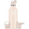 imageIRON FLASK Camping ampamp Hiking Hydration Canteens  3 Lids Narrow Straw Lid Leak Proof Vacuum Insulated Stainless Steel  Hot ampamp Cold Double Walled Sports Water Bottle  Graphite 16 OzSand