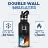 imageIRON FLASK Camping ampamp Hiking Hydration Canteens  3 Lids Narrow Straw Lid Leak Proof Vacuum Insulated Stainless Steel  Hot ampamp Cold Double Walled Sports Water Bottle  Graphite 16 OzBlue Waves