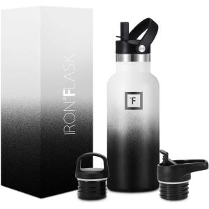 imageIRON FLASK Camping ampamp Hiking Hydration Canteens  3 Lids Narrow Straw Lid Leak Proof Vacuum Insulated Stainless Steel  Hot ampamp Cold Double Walled Sports Water Bottle  Graphite 16 OzDay  Night
