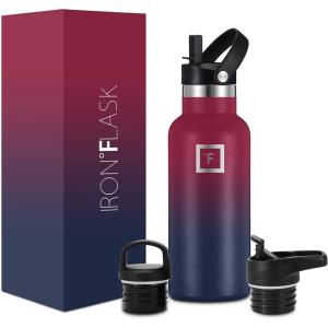 imageIRON FLASK Camping ampamp Hiking Hydration Canteens  3 Lids Narrow Straw Lid Leak Proof Vacuum Insulated Stainless Steel  Hot ampamp Cold Double Walled Sports Water Bottle  Graphite 16 OzDark Rainbow