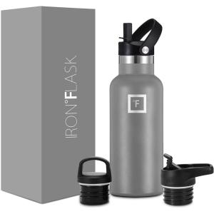 imageIRON FLASK Camping ampamp Hiking Hydration Canteens  3 Lids Narrow Straw Lid Leak Proof Vacuum Insulated Stainless Steel  Hot ampamp Cold Double Walled Sports Water Bottle  Graphite 16 OzGraphite