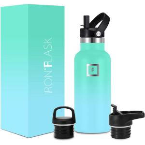 imageIRON FLASK Camping ampamp Hiking Hydration Canteens  3 Lids Narrow Straw Lid Leak Proof Vacuum Insulated Stainless Steel  Hot ampamp Cold Double Walled Sports Water Bottle  Graphite 16 OzSky