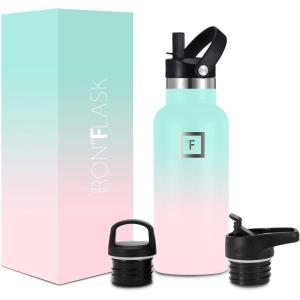 imageIRON FLASK Camping ampamp Hiking Hydration Canteens  3 Lids Narrow Straw Lid Leak Proof Vacuum Insulated Stainless Steel  Hot ampamp Cold Double Walled Sports Water Bottle  Graphite 16 OzBubble Gum
