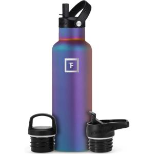 imageIRON FLASK Camping ampamp Hiking Hydration Canteens  3 Lids Narrow Straw Lid Leak Proof Vacuum Insulated Stainless Steel  Hot ampamp Cold Double Walled Sports Water Bottle  Graphite 16 OzAurora