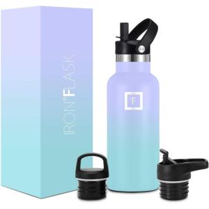 imageIRON FLASK Camping ampamp Hiking Hydration Canteens  3 Lids Narrow Straw Lid Leak Proof Vacuum Insulated Stainless Steel  Hot ampamp Cold Double Walled Sports Water Bottle  Graphite 16 OzCotton Candy