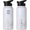 imageIRON FLASK Camping ampamp Hiking Hydration Flask with 3 Lids  Stainless Steel Double Walled ampamp Vacuum Insulated Water Bottle  Leak Proof ampamp BPA Free Carrara Marble Spout  32 oz