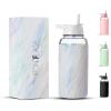 imageIRON FLASK Glass Sports Water Bottle  Straw Lid Airtight Leak Proof Vacuum Insulated Bosilicate Glass Silicone Sleeve Retains Temperature  Pearl 32 OzPearl