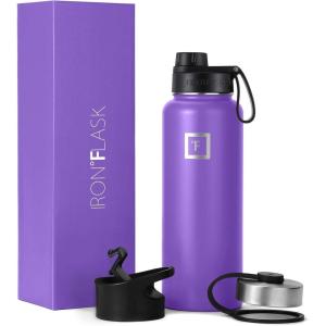 imageIRON FLASK Camping ampamp Hiking Hydration Flask with 3 Lids  Stainless Steel Double Walled ampamp Vacuum Insulated Water Bottle  Leak Proof ampamp BPA Free Violet Spout  40 oz