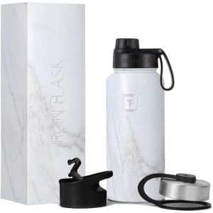 imageIRON FLASK Camping ampamp Hiking Hydration Flask with 3 Lids  Stainless Steel Double Walled ampamp Vacuum Insulated Water Bottle  Leak Proof ampamp BPA Free Carrara Marble Spout  32 oz