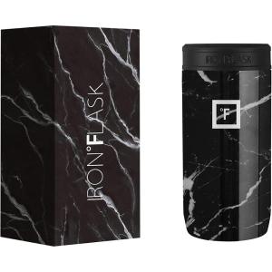 imageIRON FLASK Slim Can Cooler 12oz for Beer Hard Seltzer Energy Drinks Double Wall Vacuum Insulated Stainless Steel Drink Holder for Skinny Cans  Black Marquina