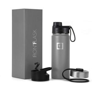 imageIRON FLASK Sports Water Bottle  530 ml 3 Lids Spout Lid Vacuum Insulated Stainless Steel Double Walled Thermo Mug Metal Canteen Graphite