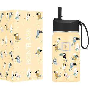 imageIRON FLASK Kids Water Bottle  14 Oz Straw Lid Vacuum Insulated Stainless Steel Double Walled Tumbler Travel Cup Thermo Mug Metal Canteen Lucky Parrots