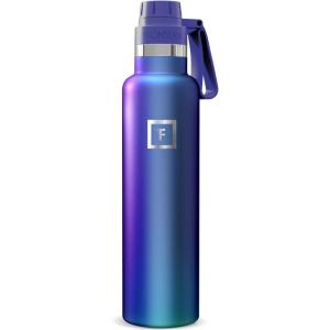 imageIRON FLASK Camping ampamp Hiking Hydration Flask with Spout Narrow Mouth Insulated Stainless Steel Sports Water Bottle  Dark Night 24 oz  Spout 1 LidAurora