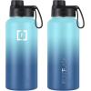 image:imageIRON FLASK Camping amp Hiking Hydration Flask with Straw Wide Mouth Insulated Stainless Steel Sports Water Bottle  32 oz Cotton CandyBlue Waves