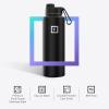image:imageIRON FLASK Camping amp Hiking Hydration Flask with Straw Wide Mouth Insulated Stainless Steel Sports Water Bottle  Twilight Blue 40 oz  Straw 1 LidMidnight Black