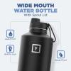 image:imageIRON FLASK Camping amp Hiking Hydration Flask with Straw Wide Mouth Insulated Stainless Steel Sports Water Bottle  Twilight Blue 40 oz  Straw 1 LidMidnight Black