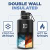 image:imageIRON FLASK Camping amp Hiking Hydration Flask with Straw Wide Mouth Insulated Stainless Steel Sports Water Bottle  Twilight Blue 40 oz  Straw 1 LidMidnight Black