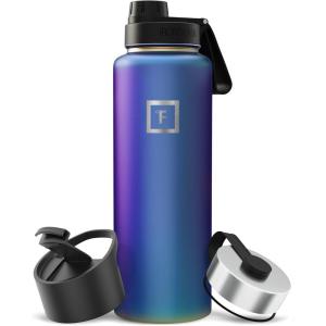 image:imageIRON FLASK Camping amp Hiking Hydration Flask with Straw Wide Mouth Insulated Stainless Steel Sports Water Bottle  Twilight Blue 40 oz  Straw 1 LidAurora