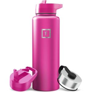 image:imageIRON FLASK Camping amp Hiking Hydration Flask with Straw Wide Mouth Insulated Stainless Steel Sports Water Bottle  Twilight Blue 40 oz  Straw 1 LidPink Tulip