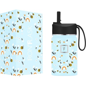 image:imageIRON FLASK 14 oz Kids Insulated Water Bottle  Vacuum Insulated Kids Water Bottle with Leakproof Straw Lid  BPA Free Sunny DaySweet Bees